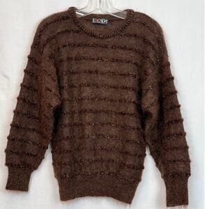 Vintage Escada Mohair Sweater 38 Western Germany Brown Copper Metallic Stripe